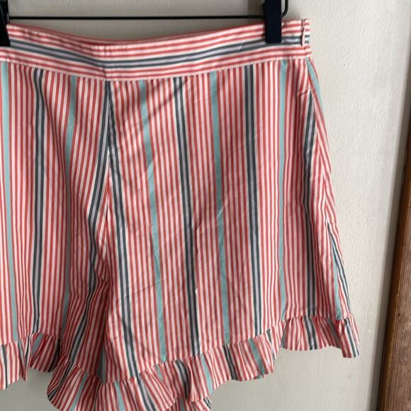 SEE BY CHLOÉ Neo Janis Striped Cotton Poplin Frill Shorts Red Multicolored - Picture 5 of 16